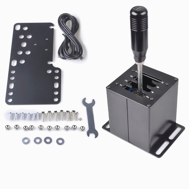 CNRAQR PC USB Simulator Shifter 7+R H Gear Shifter with Desk/Chair Mount Bracket Plate for Gear shift PC Windows Steering Compatible with LO GITECH G29/G27/G25/G920, T300RS/GT Wheel - Image 1